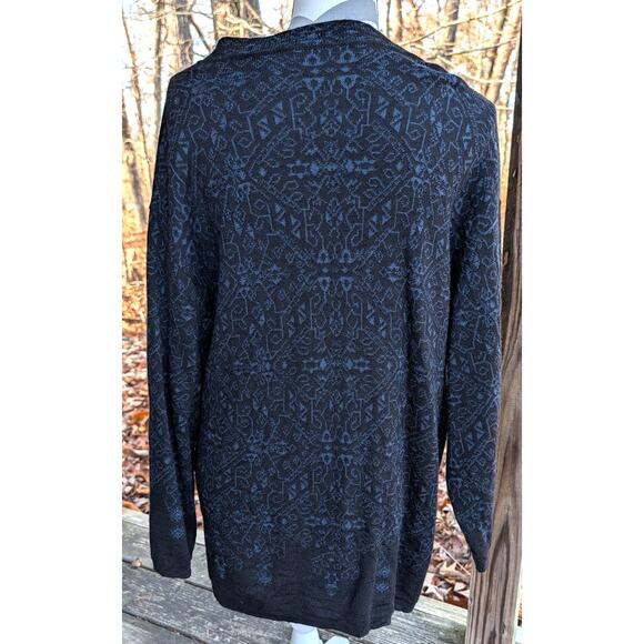 Peruvian Connection Art Aztec Alpaca, wool, silk Cardigan Size Small Blue Black - Picture 2 of 9